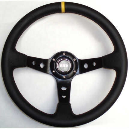 Rally 350mm Black Leather - Black Spokes - Dished